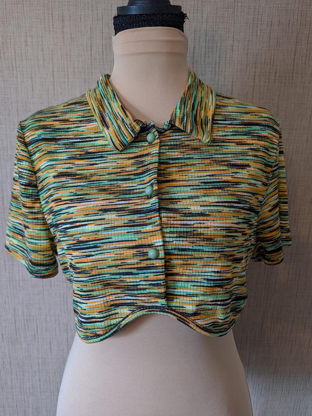 love J Striped Cropped Polo in Yellow, Mint & Black